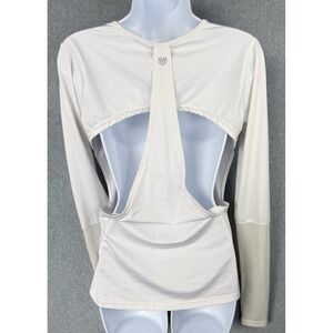 Forever 21 Women's Long Sleeve Cut Out Top Size M Beige Stretch Open Back Detail